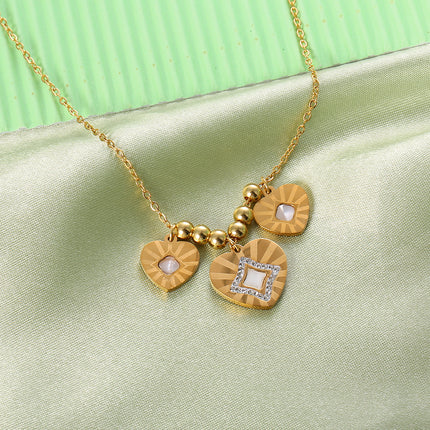 Collar De Corazon Concha Blanca Con Esferas De Acero, Elegante Y Delicado