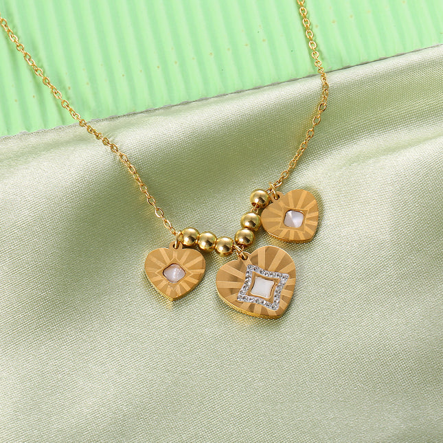 Collar De Corazon Concha Blanca Con Esferas De Acero, Elegante Y Delicado
