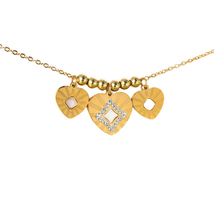 Collar De Corazon Concha Blanca Con Esferas De Acero, Elegante Y Delicado