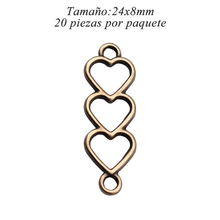 8x24mm Metal Forma De Corazón Hueco Pulido Conector,10 Piezas