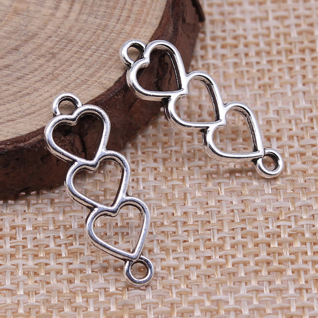 8x24mm Metal Forma De Corazón Hueco Pulido Conector,10 Piezas
