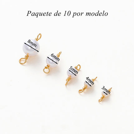 10 Unidades Conectores De Cobre Chapados En Oro 18K Con Perlas Imitación