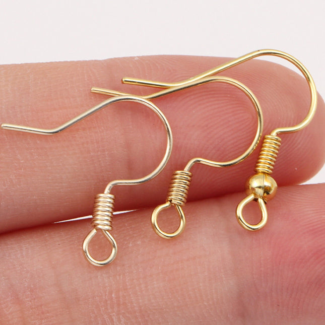 Ganchos De Cobre Con Resorte Y Bola Para Aretes, 100 Uds, Oro Y Plata
