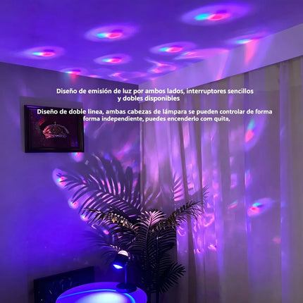 2 En 1 Lámpara Proyector Ambiente Doble Atardecer Agua Cabezal 360°