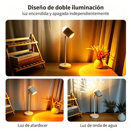 2 En 1 Lámpara Proyector Ambiente Doble Atardecer Agua Cabezal 360°