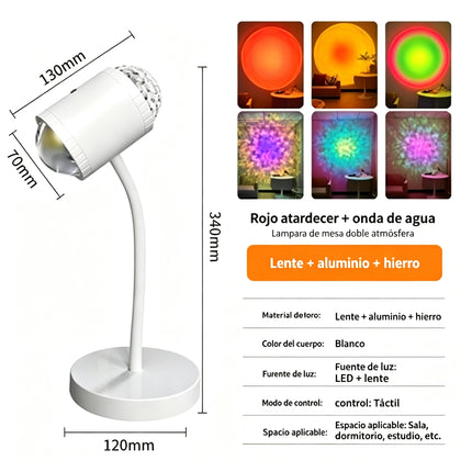 2 En 1 Lámpara Proyector Ambiente Doble Atardecer Agua Cabezal 360°