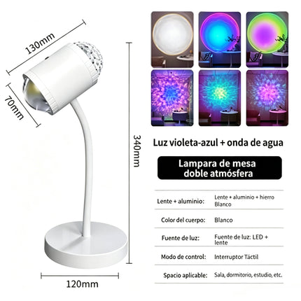 2 En 1 Lámpara Proyector Ambiente Doble Atardecer Agua Cabezal 360°