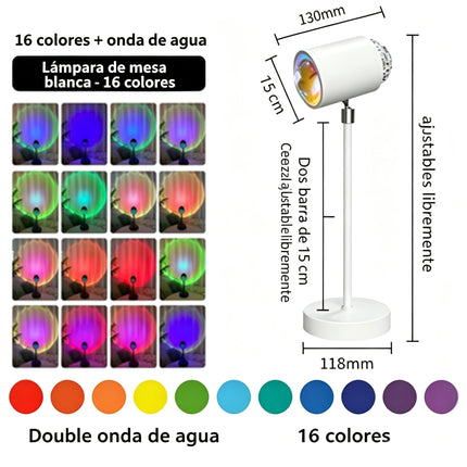 2 En 1 Lámpara Proyector Ambiente Doble Atardecer Agua Cabezal 360°
