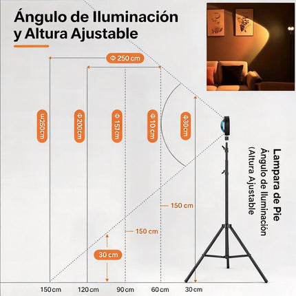 Sunset Projection Floor Lamp 1.7M Adjustable Stand LED Night Light for Living Room Bedroom