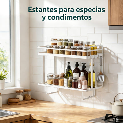 Estante De Baño Sobre Inodoro 2 Niveles Con Ganchos Sin Taladrar Blanco