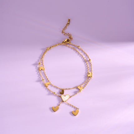 Tobillera Cadena De Acero Al Titanio De 18K Con Corazón De Estilo Ins Clásica De Moda