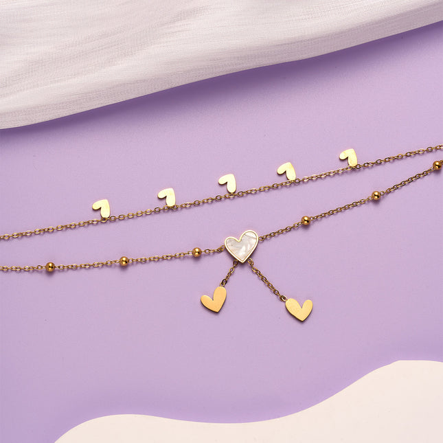 Tobillera Cadena De Acero Al Titanio De 18K Con Corazón De Estilo Ins Clásica De Moda