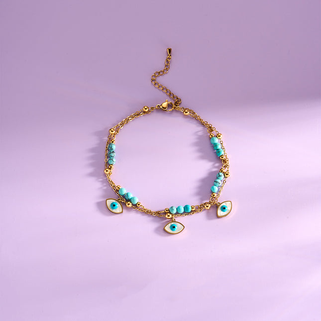 Tobillera De Moda Europea Cadena De Ojos De Diablo De Acero Titanio 18K Clásica