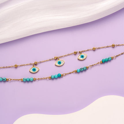 Tobillera De Moda Europea Cadena De Ojos De Diablo De Acero Titanio 18K Clásica