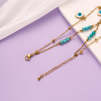 Tobillera De Moda Europea Cadena De Ojos De Diablo De Acero Titanio 18K Clásica