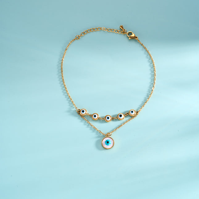 Tobillera Cadena De Ojos De Diablo Clásica En Ins De Acero Al Titanio De 18K De Moda