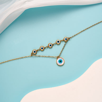 Tobillera Cadena De Ojos De Diablo Clásica En Ins De Acero Al Titanio De 18K De Moda