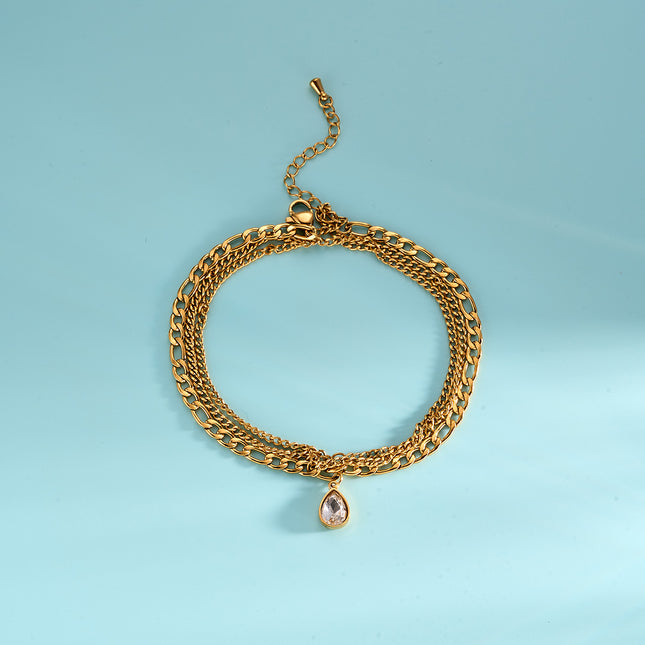 Tobillera Clásica Cadena De Acero Al Titanio De 18K Con Múlticapa De Moda