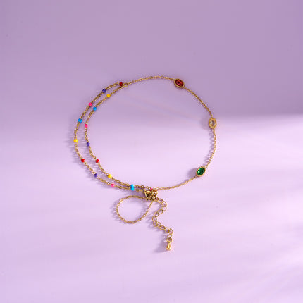 Tobillera De 18K Cadena De Acero Al Titanio De Moda Con Gemas De Colores