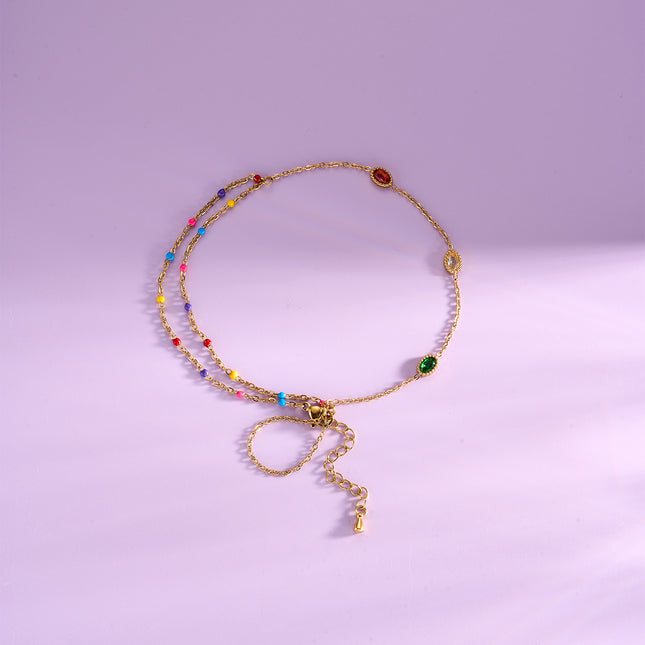 Tobillera De 18K Cadena De Acero Al Titanio De Moda Con Gemas De Colores