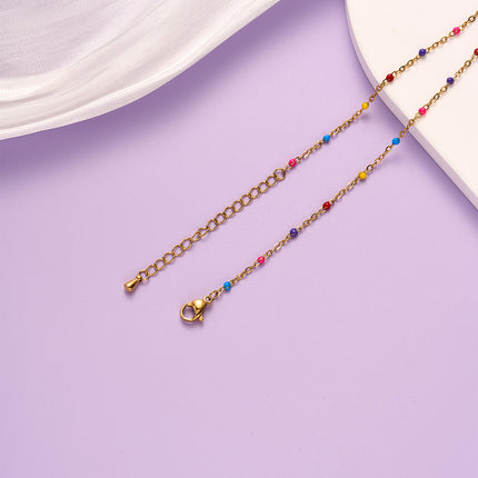 Tobillera De 18K Cadena De Acero Al Titanio De Moda Con Gemas De Colores