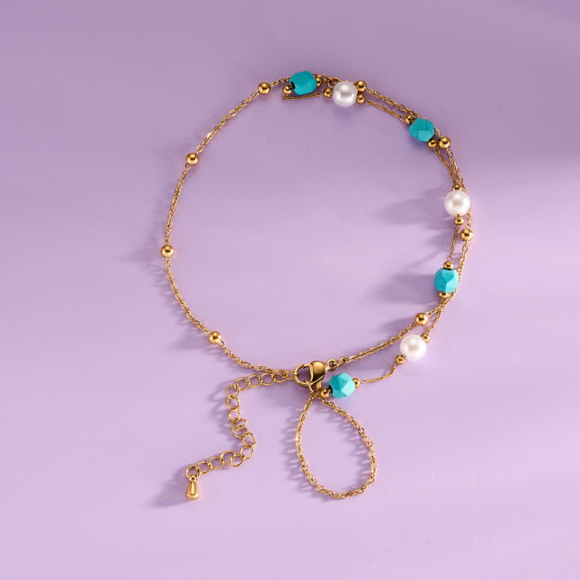 Tobillera Cadena Sencilla De Acero Al Titanio Con Cristal De Zafiro De 18K De Moda