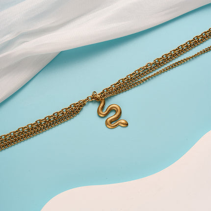 Tobillera Cadena Clásica En Ins De Acero Al Titanio De 18K Con Elemento De Serpiente Multicapa