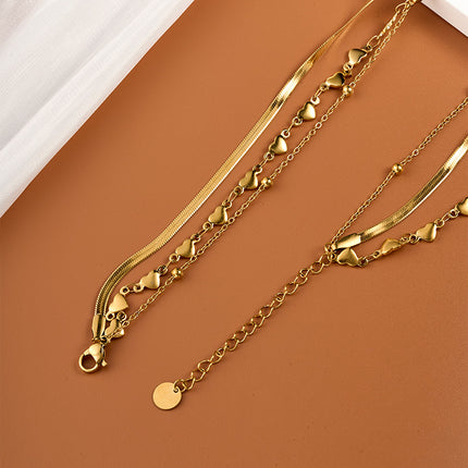 Collar De Múltiples Capas Oro 18K Con Colgante Geométrico De Circonita Verde