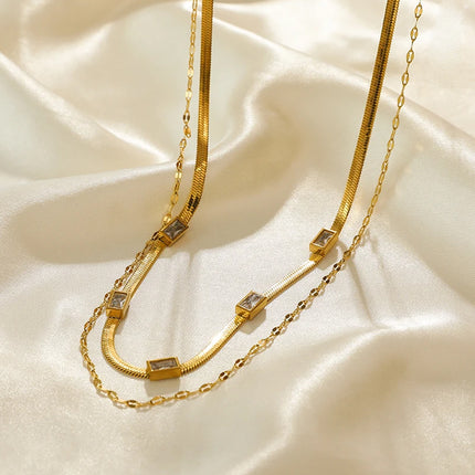 Collar De Serpiente Plana De Multicapas Con Geométrico Circón Moderno