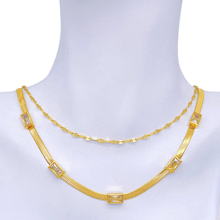 Collar De Serpiente Plana De Multicapas Con Geométrico Circón Moderno
