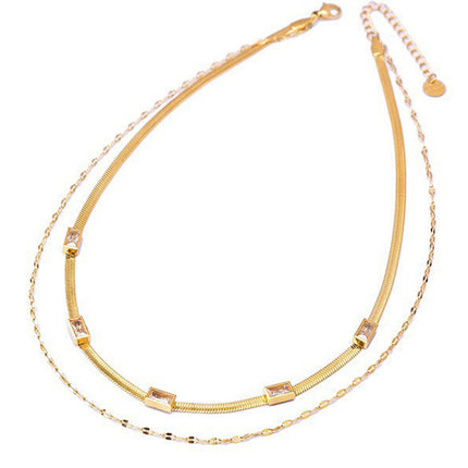 Collar De Serpiente Plana De Multicapas Con Geométrico Circón Moderno