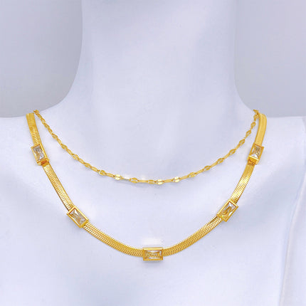 Collar De Serpiente Plana De Multicapas Con Geométrico Circón Moderno