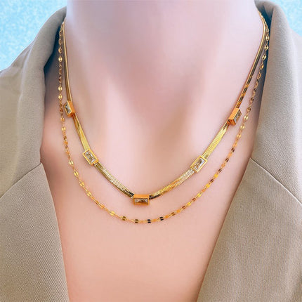 Collar De Serpiente Plana De Multicapas Con Geométrico Circón Moderno