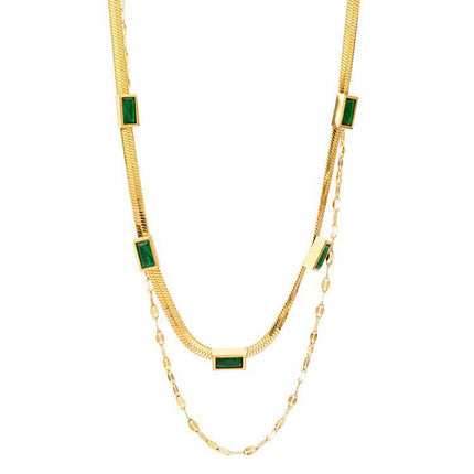 Collar De Serpiente Plana De Multicapas Con Geométrico Circón Moderno