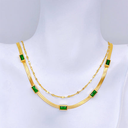 Collar De Serpiente Plana De Multicapas Con Geométrico Circón Moderno