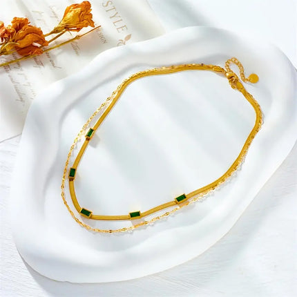 Collar De Serpiente Plana De Multicapas Con Geométrico Circón Moderno