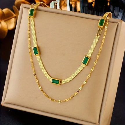 Collar De Serpiente Plana De Multicapas Con Geométrico Circón Moderno