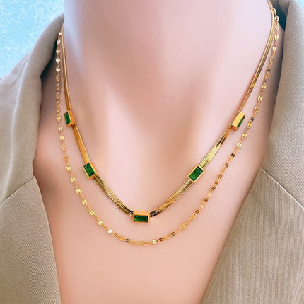 Collar De Serpiente Plana De Multicapas Con Geométrico Circón Moderno