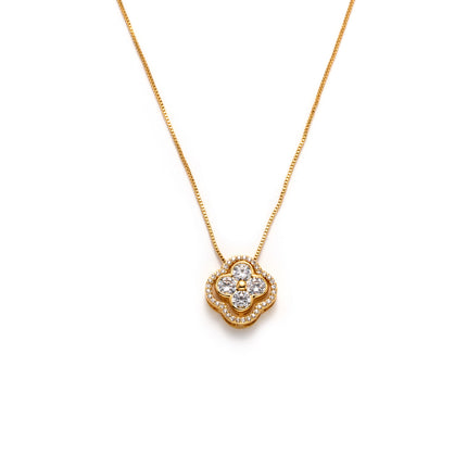 Collar Oro 18K De Trébol Con Capas Superpuestas Y Zirconias