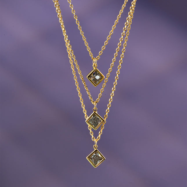 Collar De Multicapas Con Circonitas Cuadradas, Cobre Enchapado Oro 14K