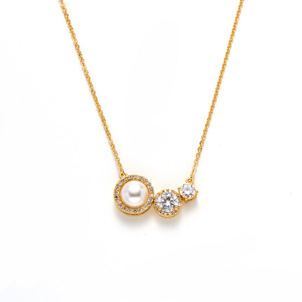 Collar De Lujo Con Colgante Triple Circular, Perla Sintética Y Zirconia