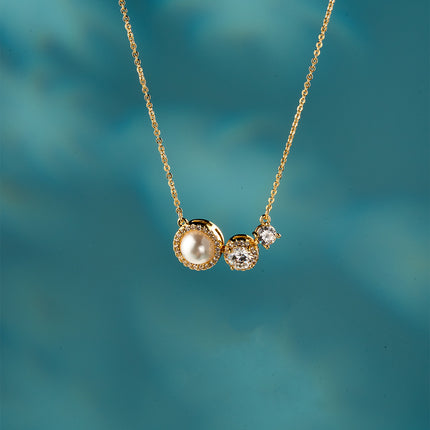 Collar De Lujo Con Colgante Triple Circular, Perla Sintética Y Zirconia
