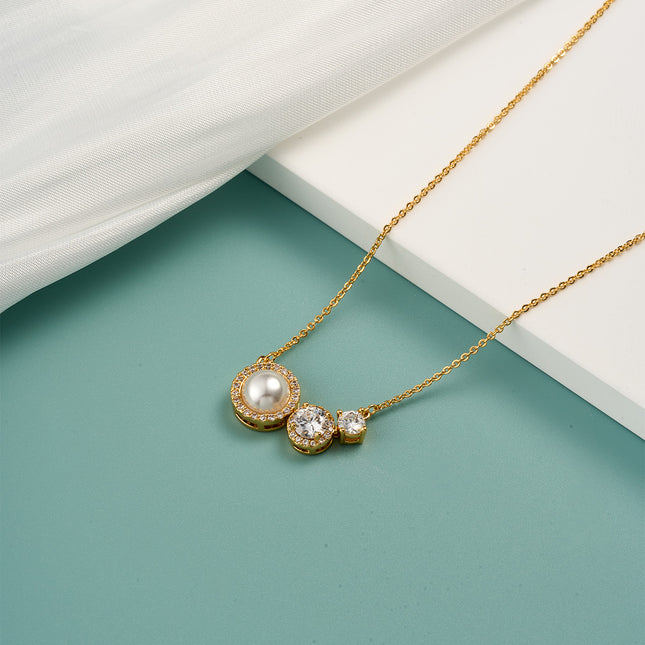 Collar De Lujo Con Colgante Triple Circular, Perla Sintética Y Zirconia