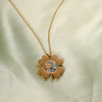 Collar De Acero Inoxidable Con Colgante De Trébol Y Ojo Azul De La Suerte