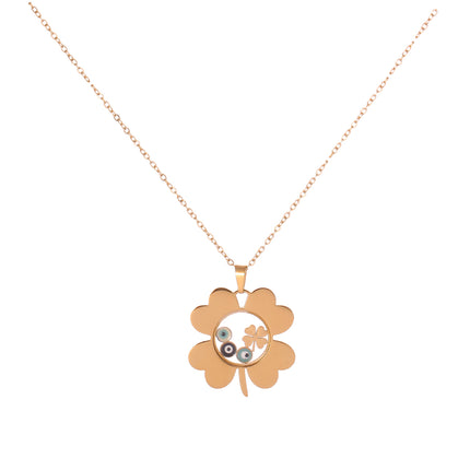 Collar De Acero Inoxidable Con Colgante De Trébol Y Ojo Azul De La Suerte