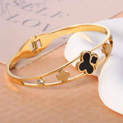 Pulsera Brazalete Con Flor De Cuatro Hojas Y Circonita De Acero Inoxidable