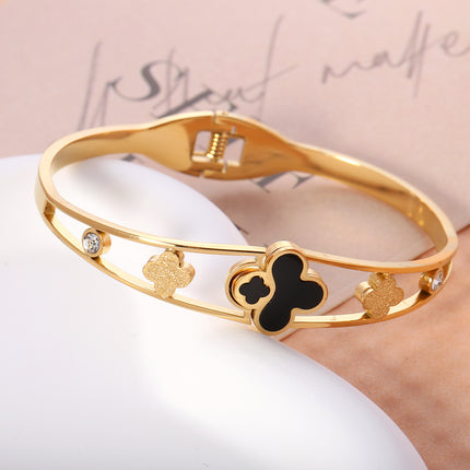 Pulsera Brazalete Con Flor De Cuatro Hojas Y Circonita De Acero Inoxidable