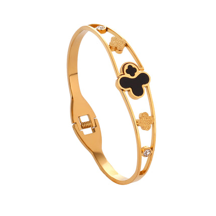 Pulsera Brazalete Con Flor De Cuatro Hojas Y Circonita De Acero Inoxidable