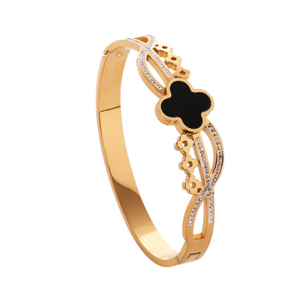Pulsera Brazalete De Ondas Con Flor De Cuatro Hojas Y Zirconia
