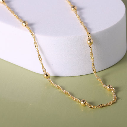 Collar Con Bolitas Chapado En Oro De 14K, Cadena Elegante Y Sencillo